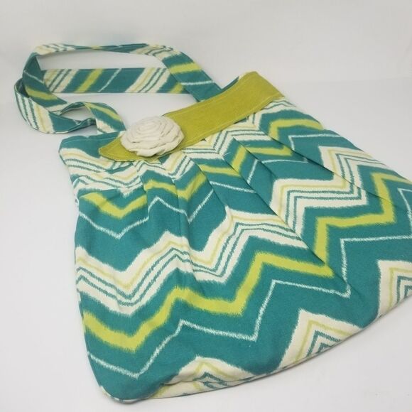 Lightweight Canvas Chevron Bag with Fabric Rose - Picture 16 of 16